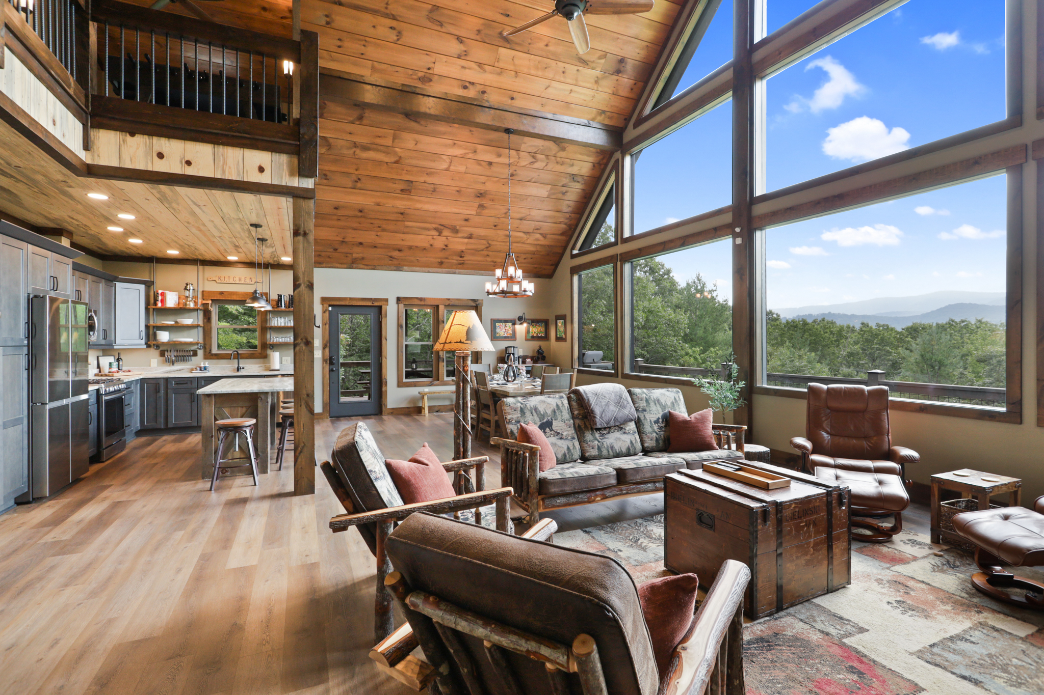 Bärkada Cabin exterior surrounded by North Georgia forest, Blue Ridge GA